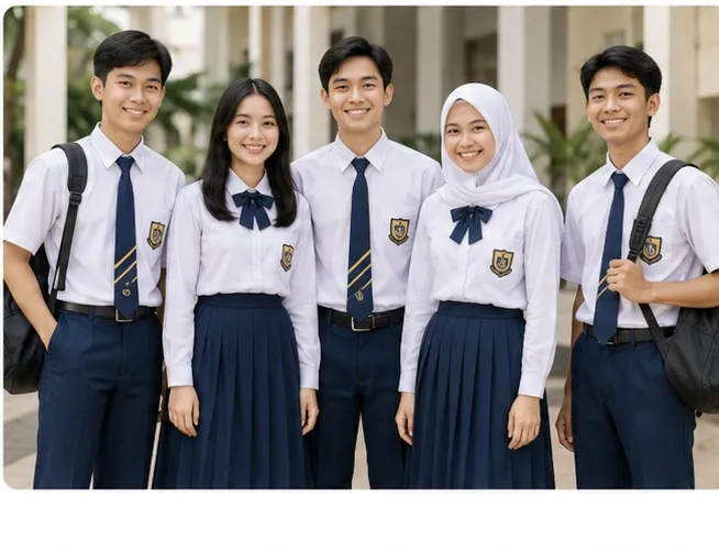 Murid sekolah dalam seragam hasil produksi Lamonte Education