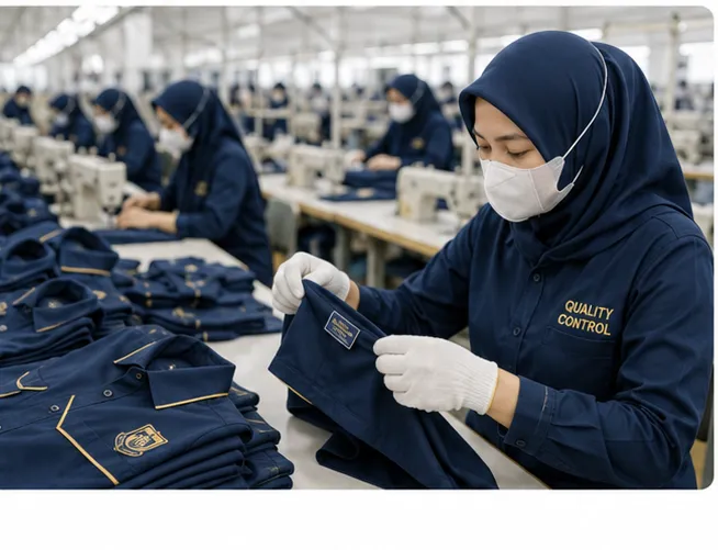 Proses quality control produksi seragam di Lamonte Education